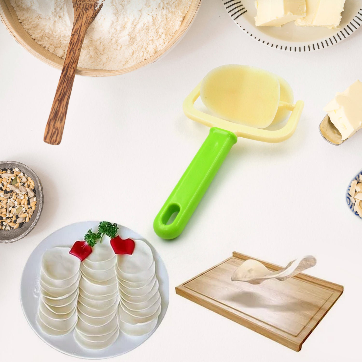 Plastic Round Roll Forming Cutter Cake Ball Tongs and Molds, Puri Cutter, Roller Machine for Baking Tools (1 Pc Mix Color) - infinityexculsivestore.com