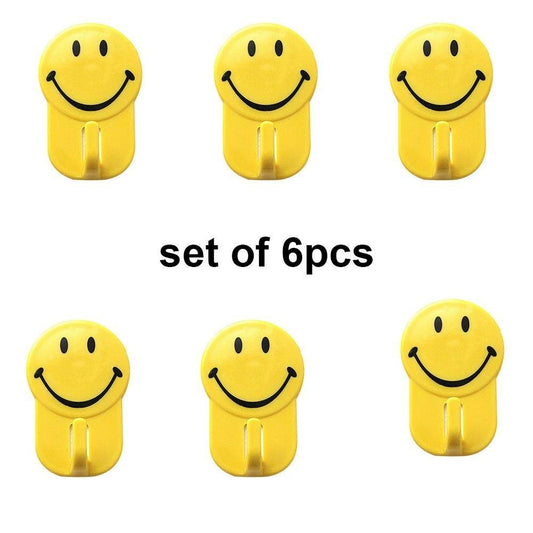 Plastic Self - Adhesive Smiley Face Hooks, 1 Kg Load Capacity (6pcs) - infinityexculsivestore.com