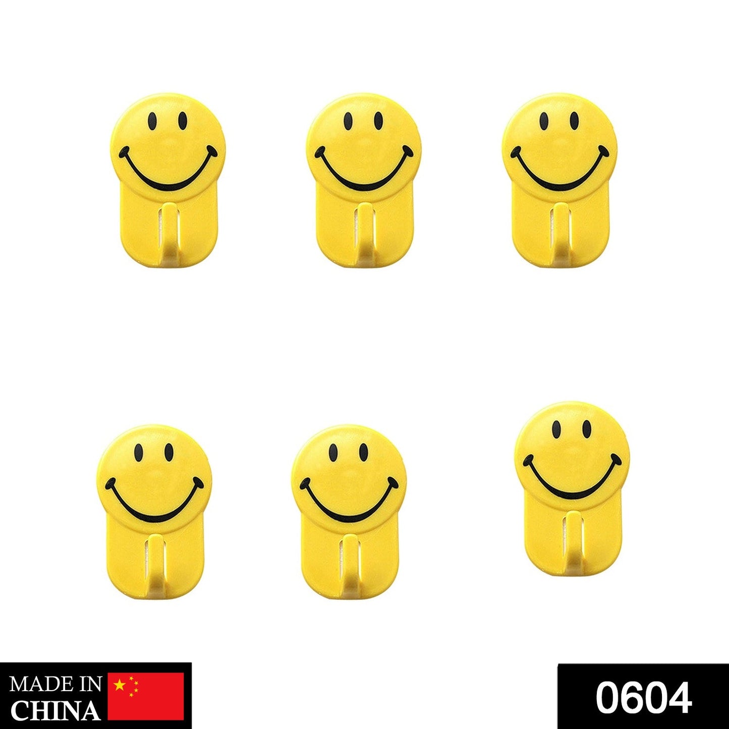 Plastic Self - Adhesive Smiley Face Hooks, 1 Kg Load Capacity (6pcs) - infinityexculsivestore.com