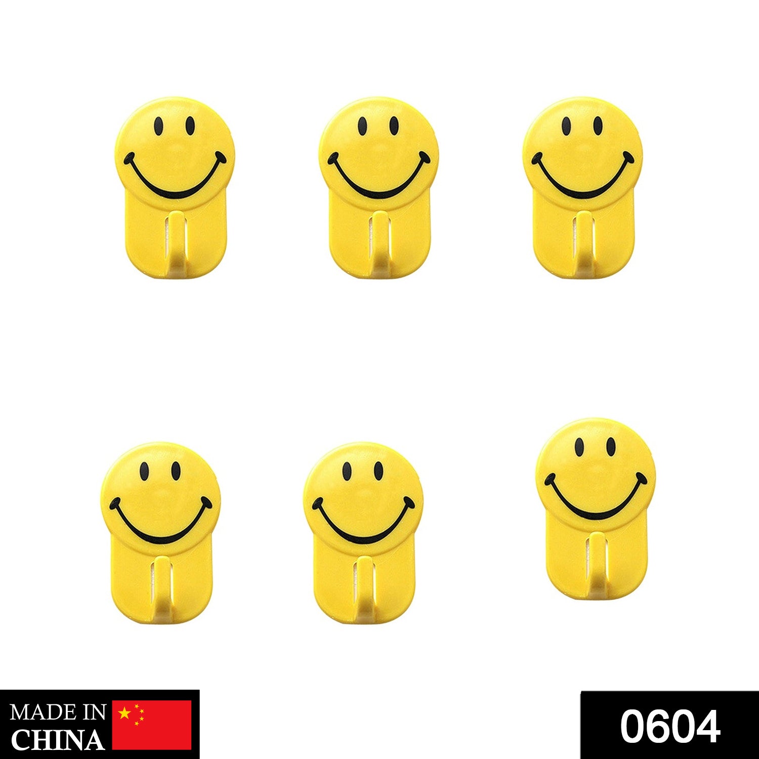 Plastic Self - Adhesive Smiley Face Hooks, 1 Kg Load Capacity (6pcs) - infinityexculsivestore.com