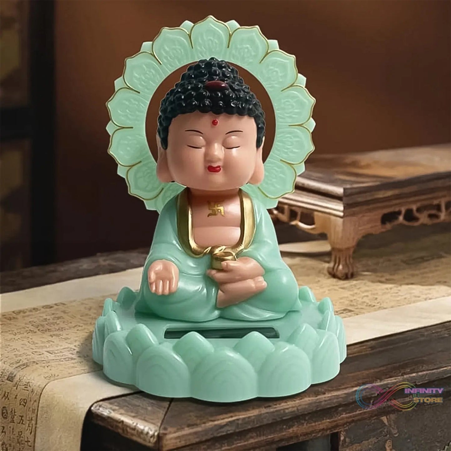 Plastic Solar Powered Moving Head Sitting Action Buddha Statue (1 Pc / Mix Color) - infinityexculsivestore.com