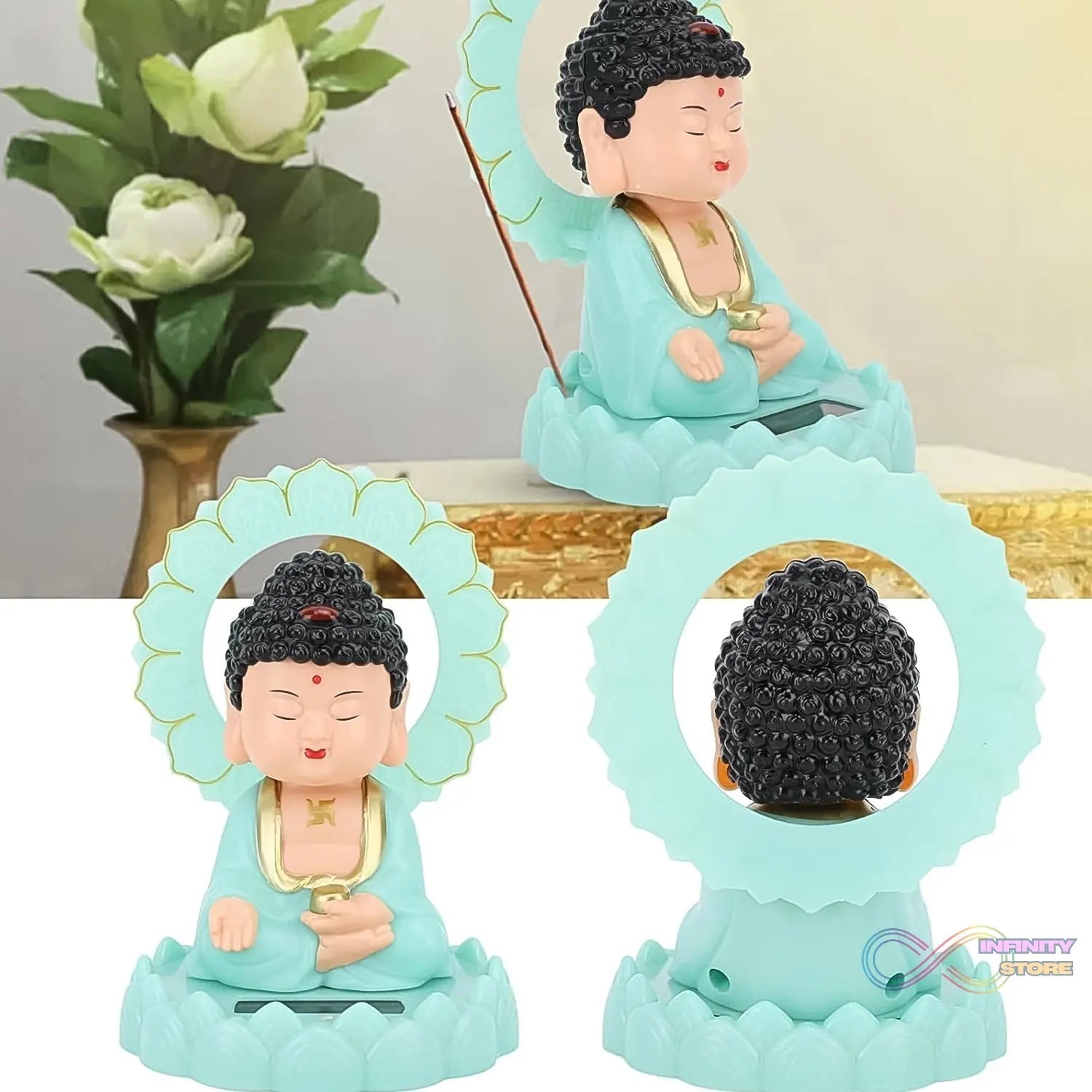Plastic Solar Powered Moving Head Sitting Action Buddha Statue (1 Pc / Mix Color) - infinityexculsivestore.com