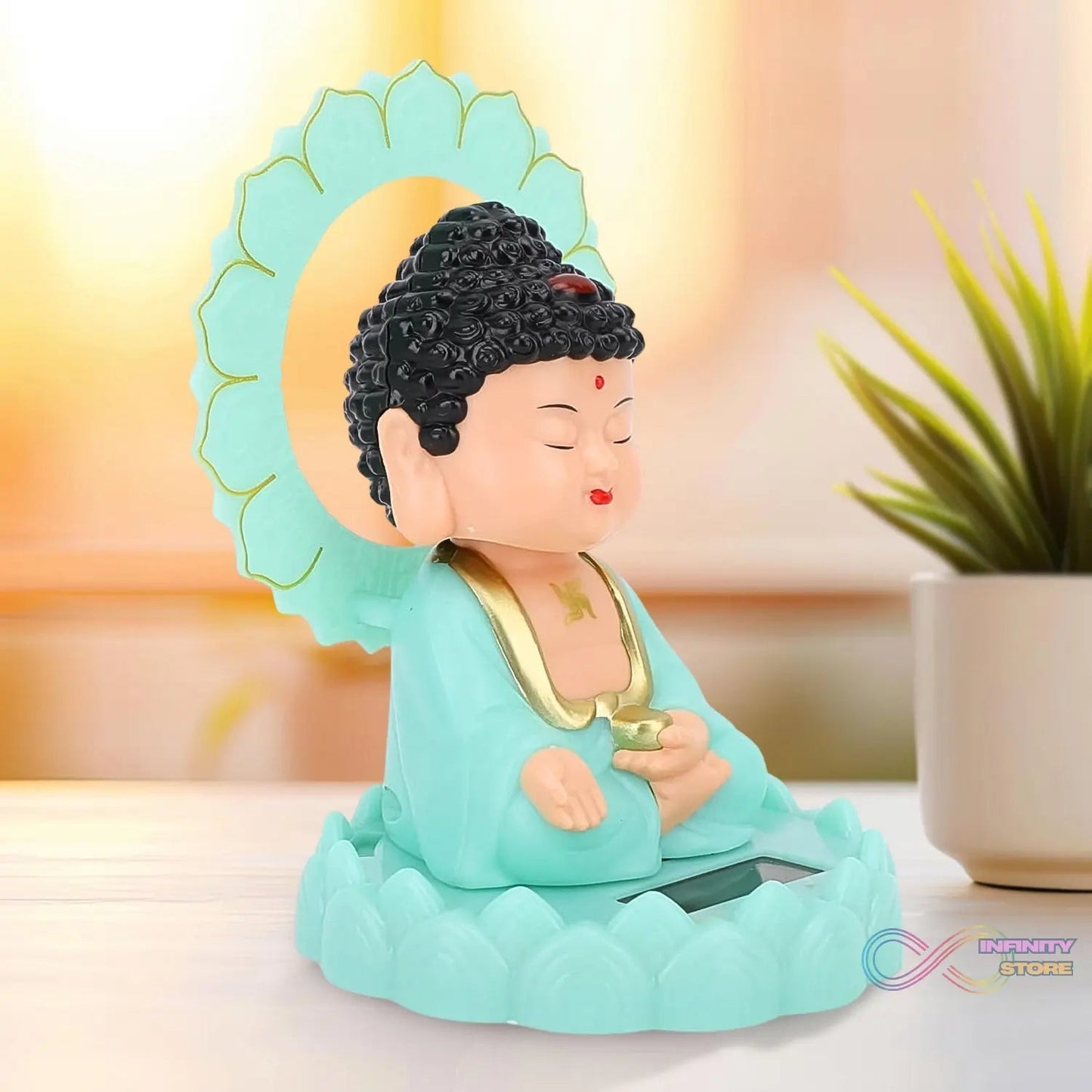 Plastic Solar Powered Moving Head Sitting Action Buddha Statue (1 Pc / Mix Color) - infinityexculsivestore.com