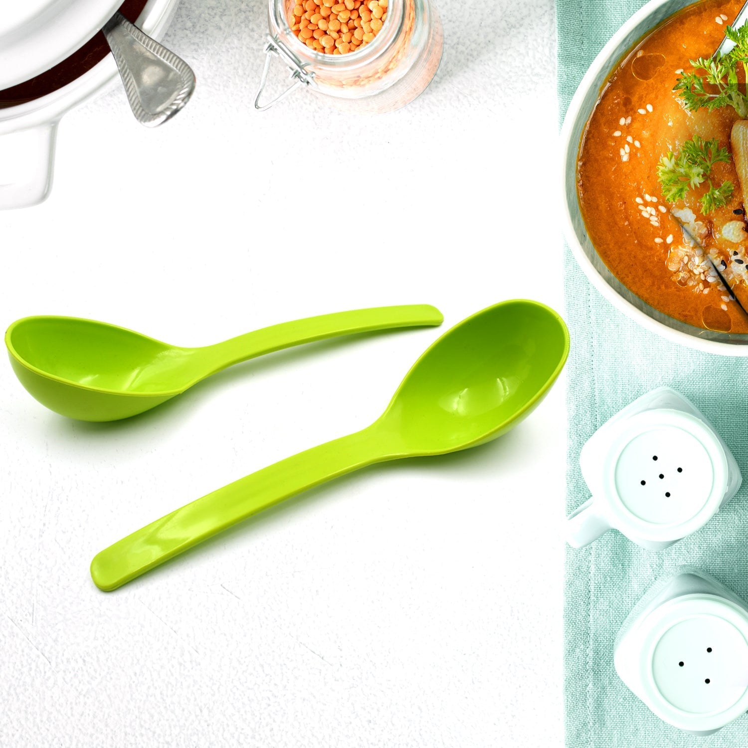 Plastic Spoon Kitchen Multipurpose Serving Ladle for Frying, Serving, Turner, Curry Ladle, Serving Rice, Spoon Used While Eating and Serving Food Stuffs Etc (2 Pcs Set / 10 Inch ) - infinityexculsivestore.com