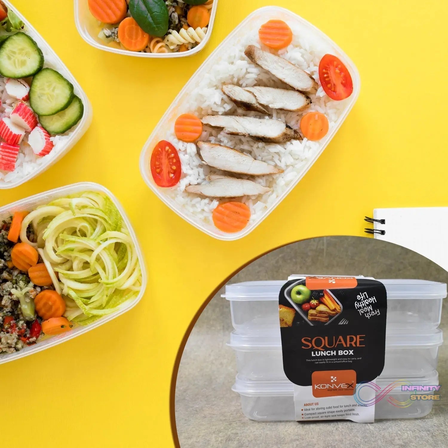 Plastic Square Lunch Box, Kitchen Containers Set (3 Pcs Set) - infinityexculsivestore.com