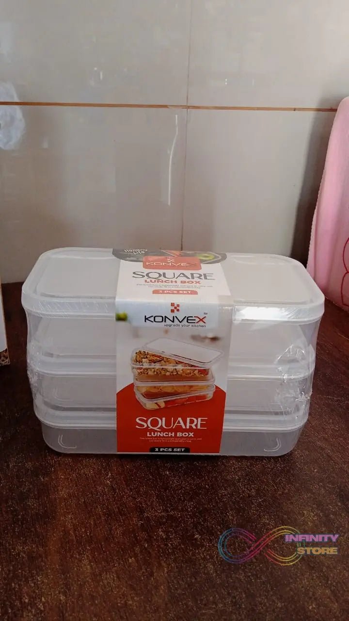 Plastic Square Lunch Box, Kitchen Containers Set (3 Pcs Set) - infinityexculsivestore.com