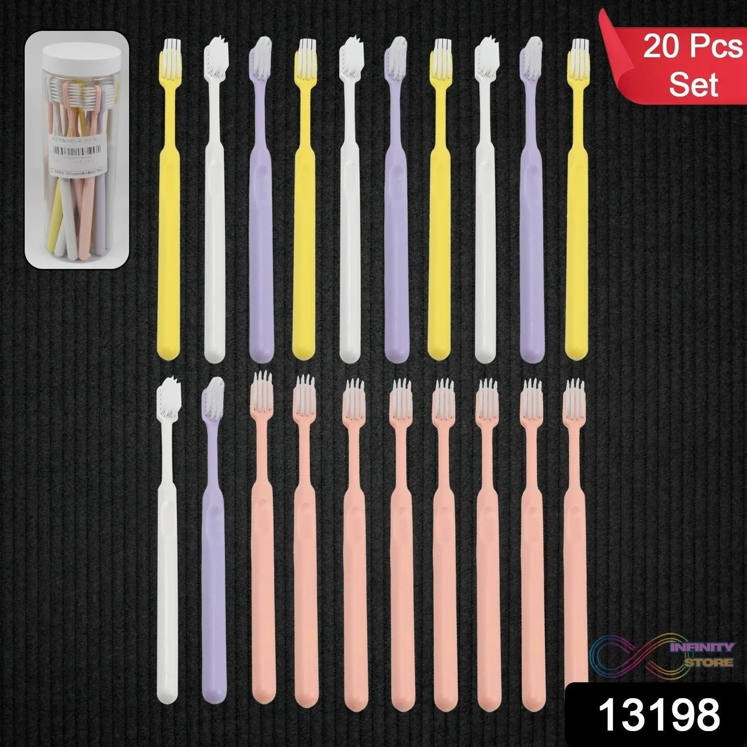 Plastic Toothbrush With Plastic Round Box (20 pcs Set) - infinityexculsivestore.com