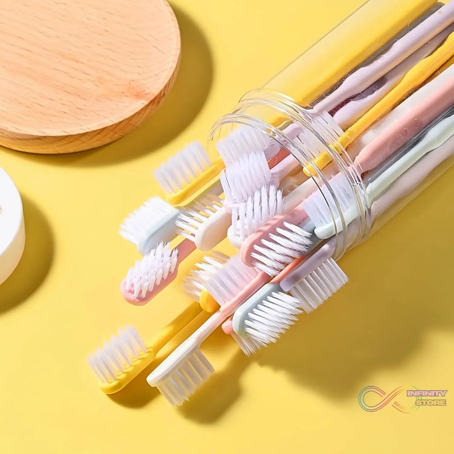 Plastic Toothbrush With Plastic Round Box (20 pcs Set) - infinityexculsivestore.com