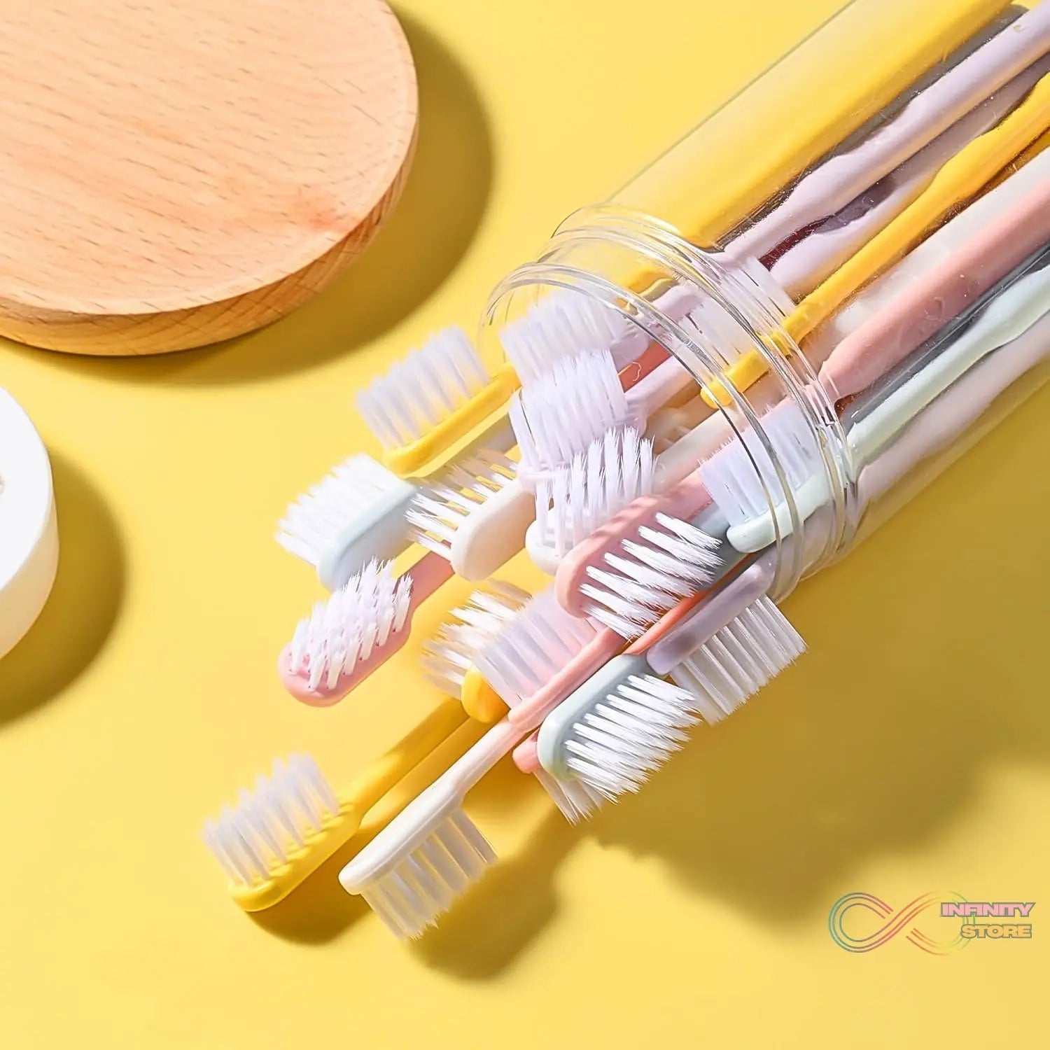 Plastic Toothbrush With Plastic Round Box (20 pcs Set) - infinityexculsivestore.com