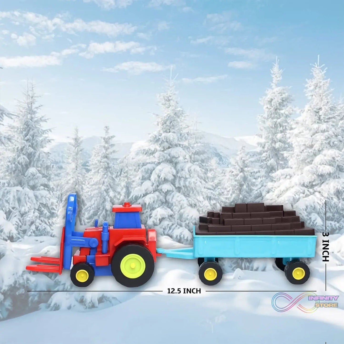 Plastic Tractor Toy Friction Powered Tractor with Bricks Trolley (1 Pc) - infinityexculsivestore.com