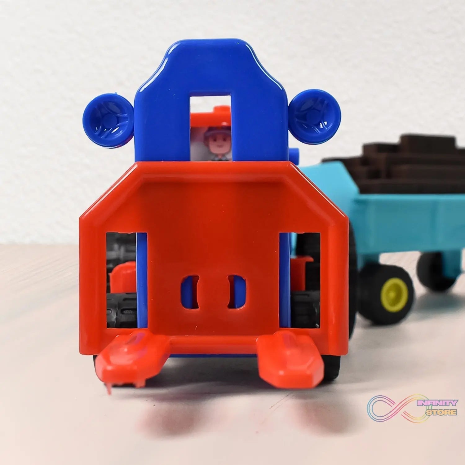 Plastic Tractor Toy Friction Powered Tractor with Bricks Trolley (1 Pc) - infinityexculsivestore.com