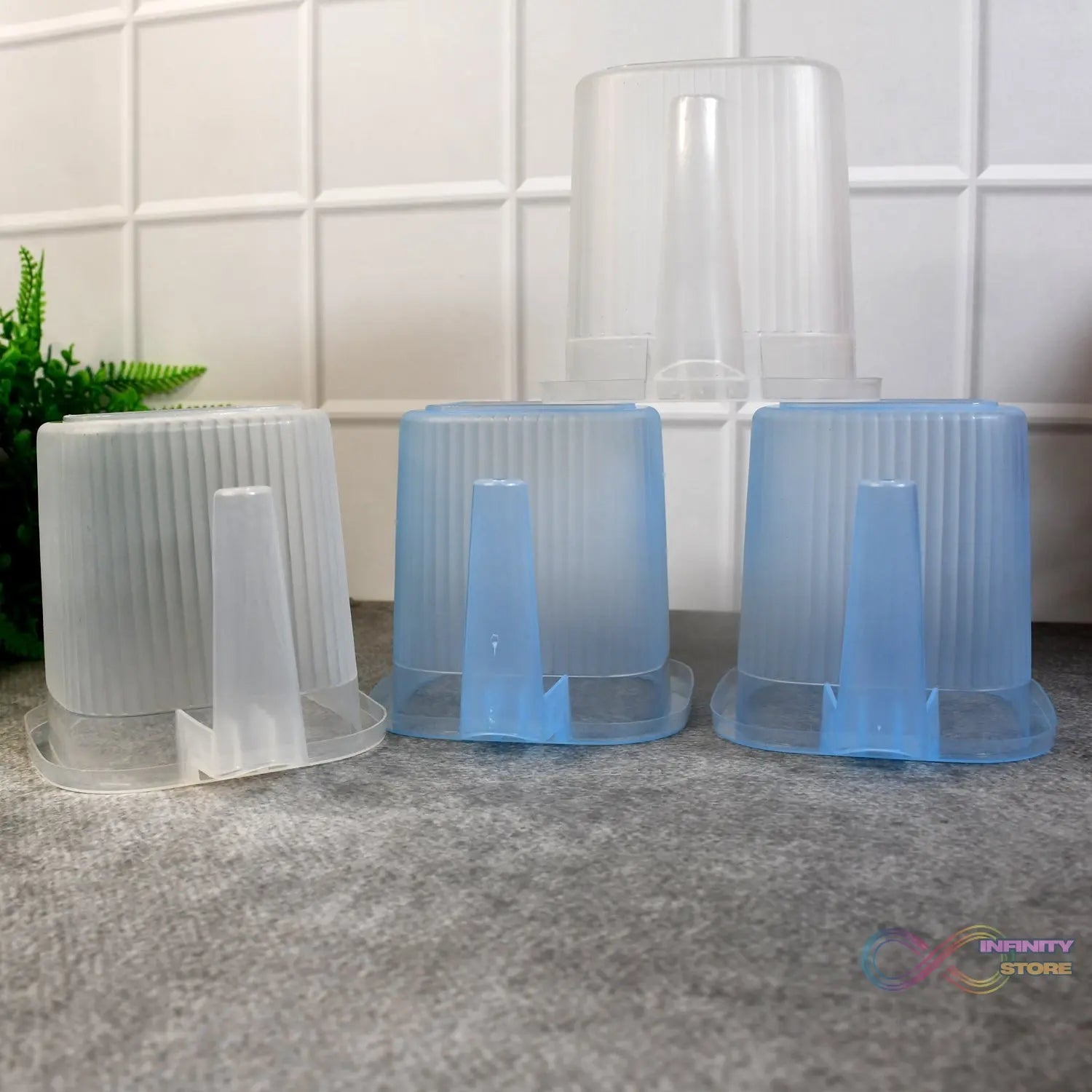 Plastic Transparent Bathroom Water Mug (4 pc / Mix colour / 1000 ML) - infinityexculsivestore.com