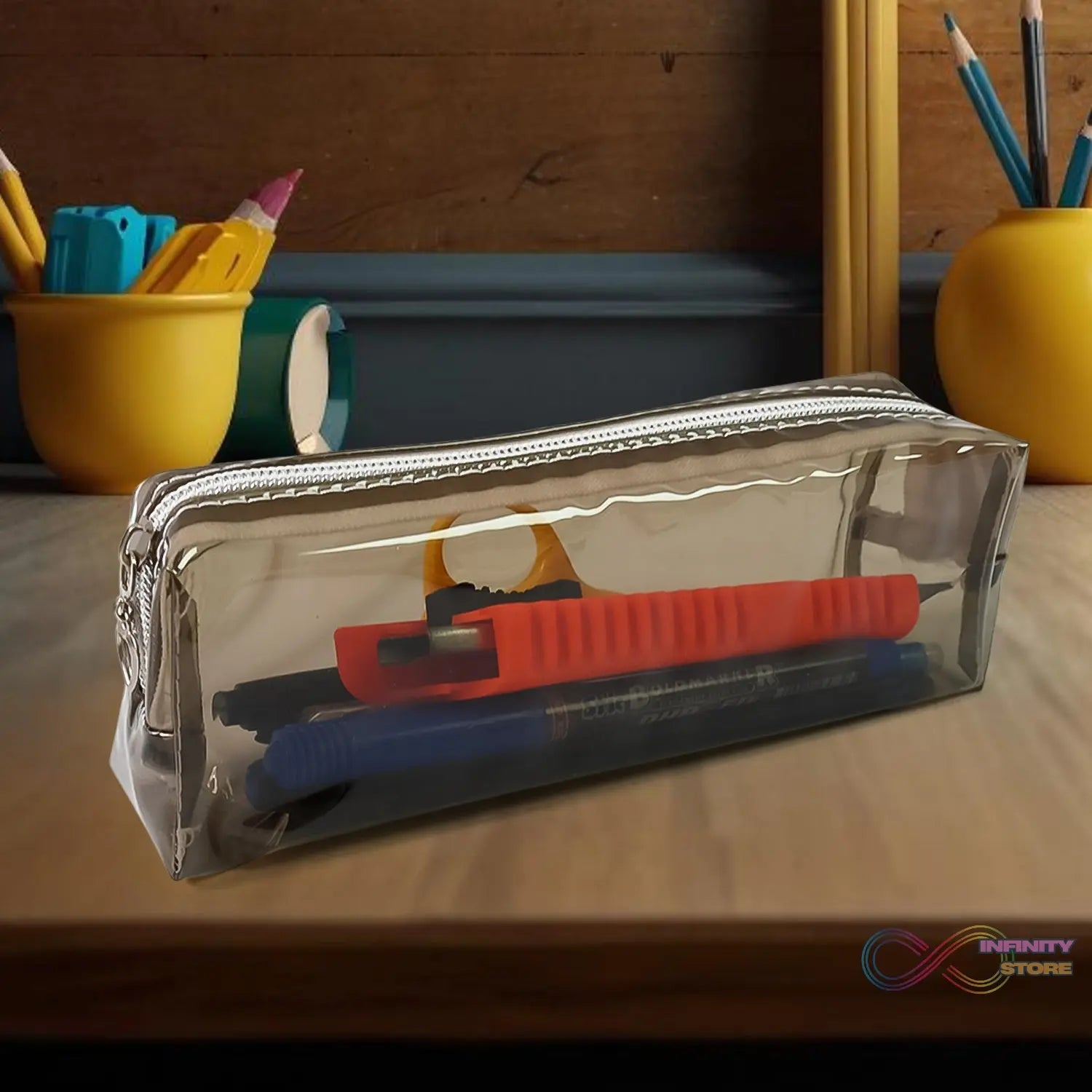 Plastic Transparent Pencil Pouch With Zipper (1 Pc) - infinityexculsivestore.com