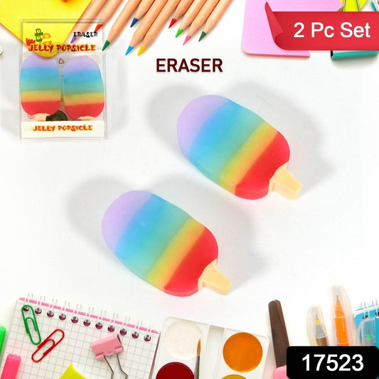 Jelly Popsicle Shape Fancy & Stylish Erasers, Mini Eraser Creative Cute Novelty Eraser for Children Eraser Set for Return Gift, Birthday Party, School Prize (2 Pc Set| Mix Design) - infinityexculsivestore.com