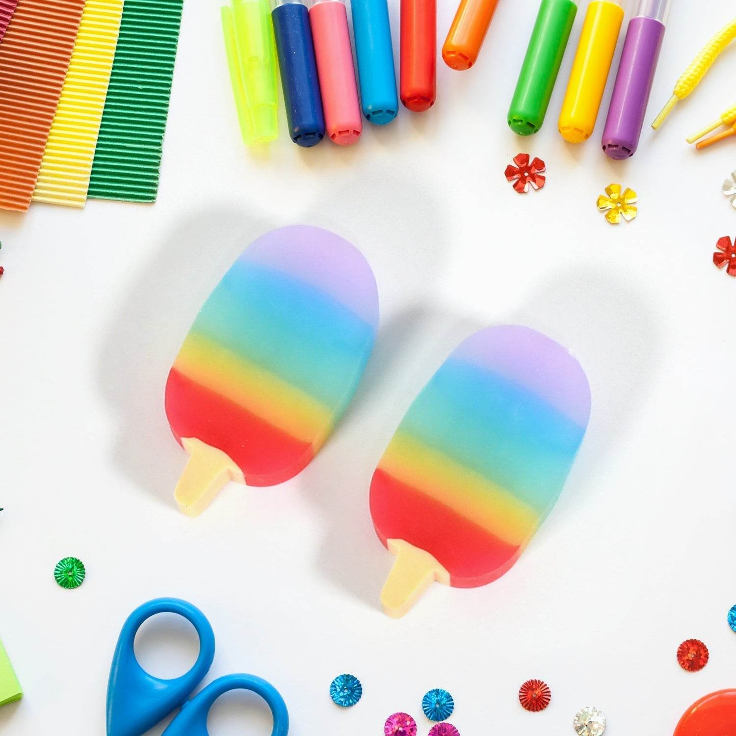 Jelly Popsicle Shape Fancy & Stylish Erasers, Mini Eraser Creative Cute Novelty Eraser for Children Eraser Set for Return Gift, Birthday Party, School Prize (2 Pc Set| Mix Design) - infinityexculsivestore.com