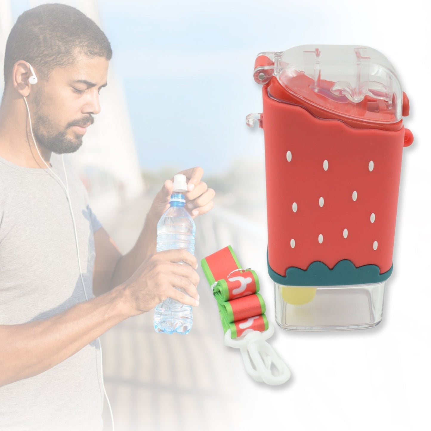 Portable Cute Water Bottle for Kids, Unique Ice Cream Shape water cup, Popsicle Shaped Plastic Kettle with Straw, Adjustable Shoulder Strap, BPA free, Leakproof (300 ML) - infinityexculsivestore.com