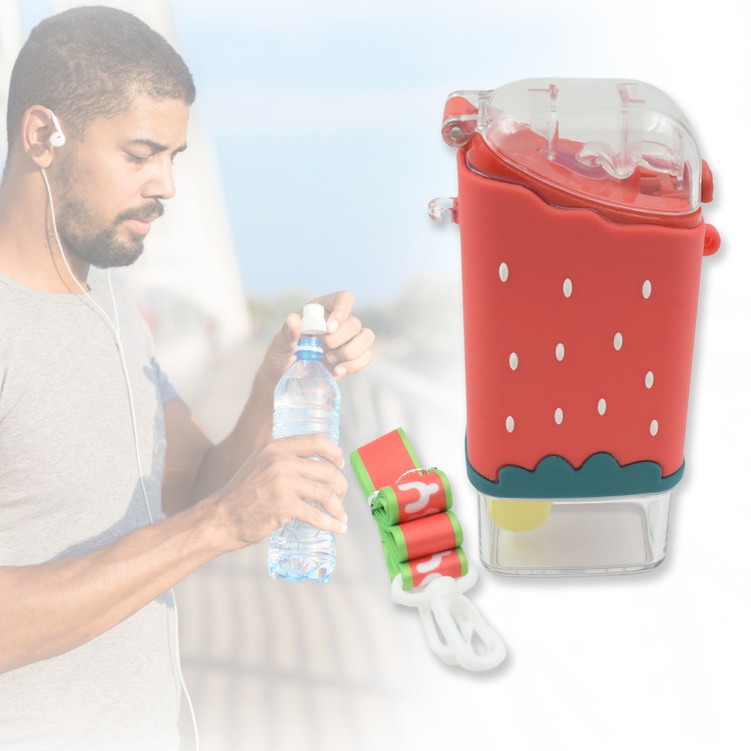 Portable Cute Water Bottle for Kids, Unique Ice Cream Shape water cup, Popsicle Shaped Plastic Kettle with Straw, Adjustable Shoulder Strap, BPA free, Leakproof (300 ML) - infinityexculsivestore.com
