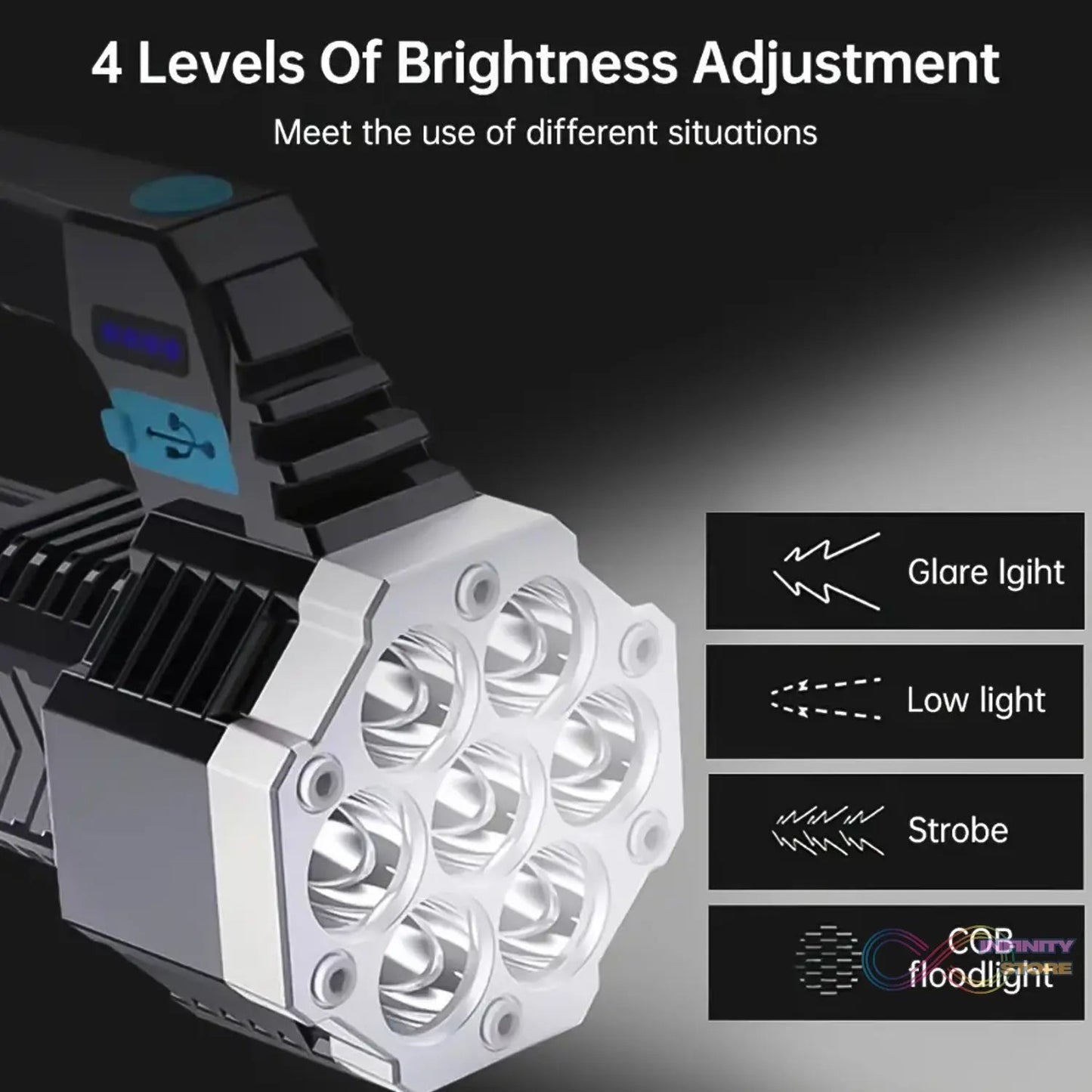 Portable Flashlight / Torch COB 7LED Hand Light USB Rechargeable Light with Side Light (1 Pc) - infinityexculsivestore.com