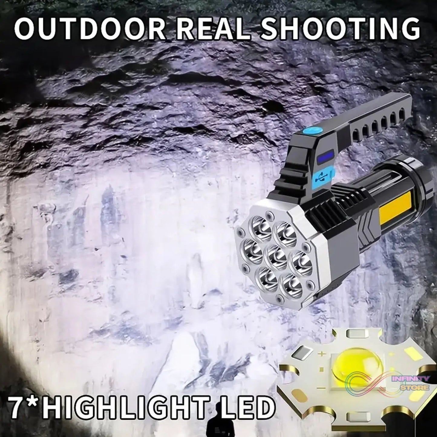 Portable Flashlight / Torch COB 7LED Hand Light USB Rechargeable Light with Side Light (1 Pc) - infinityexculsivestore.com