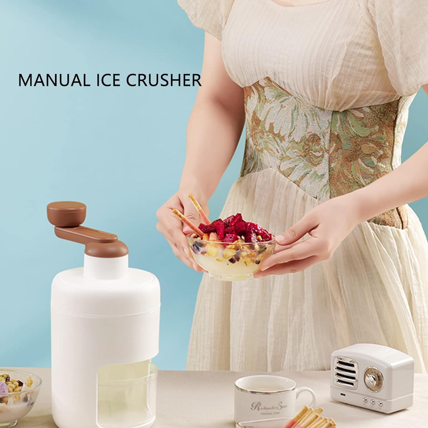 Portable Gola Maker Ice Crusher and Shaved Ice Machine, Hand Shaved Ice Machine Manual Fruit Smoothie Machine Mini Household Ice Shaver Small Ice Crusher - infinityexculsivestore.com
