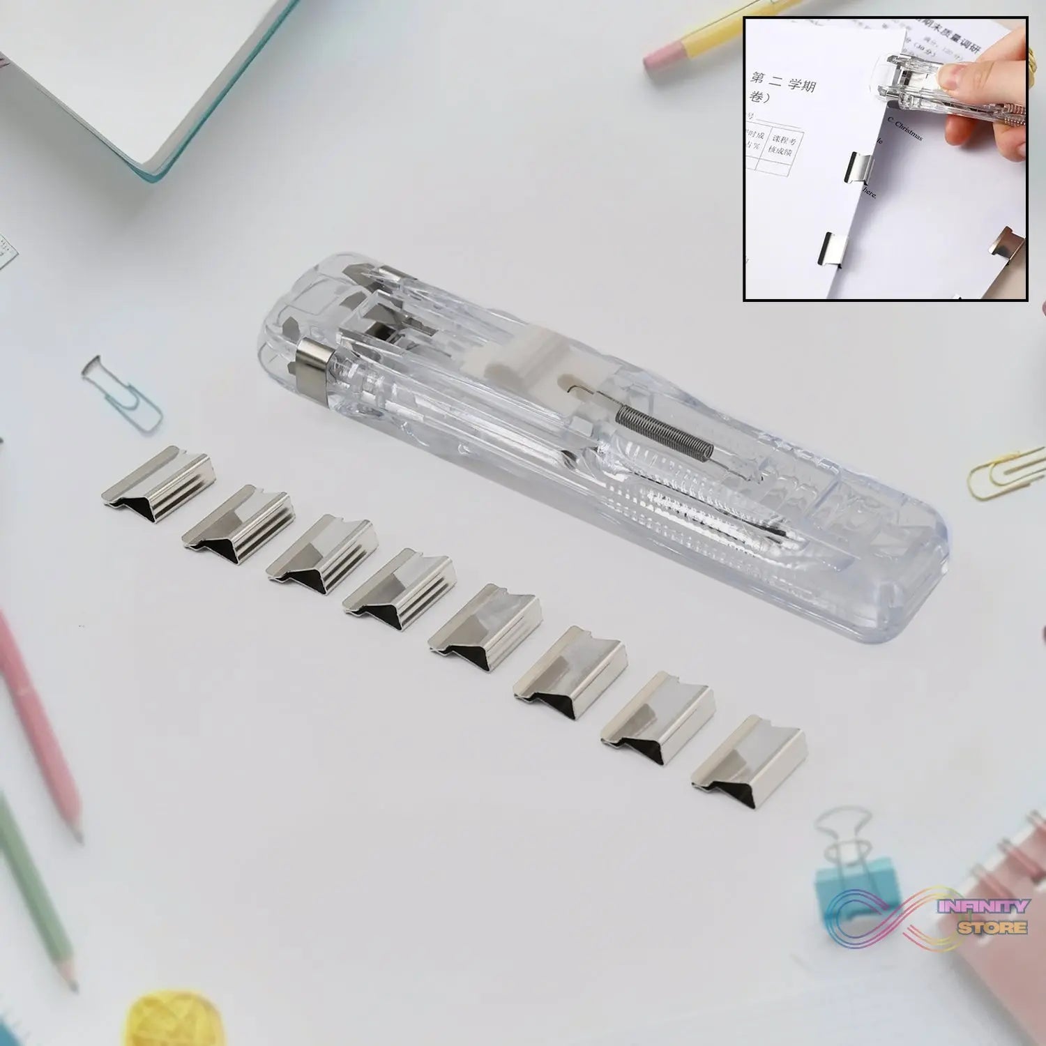 Portable Paper Clamp With 8 Pcs Clip Dispenser Handheld Paper Fast Clam (1 Set) - infinityexculsivestore.com