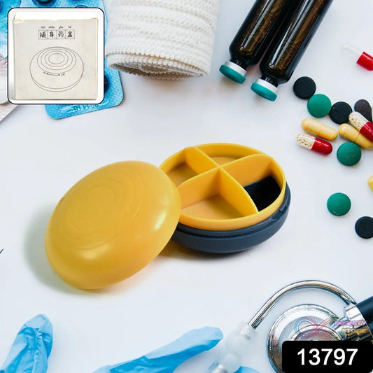 Portable Round Shape 4 Compartments Pill Box (1 Pc / With Color Box) - infinityexculsivestore.com