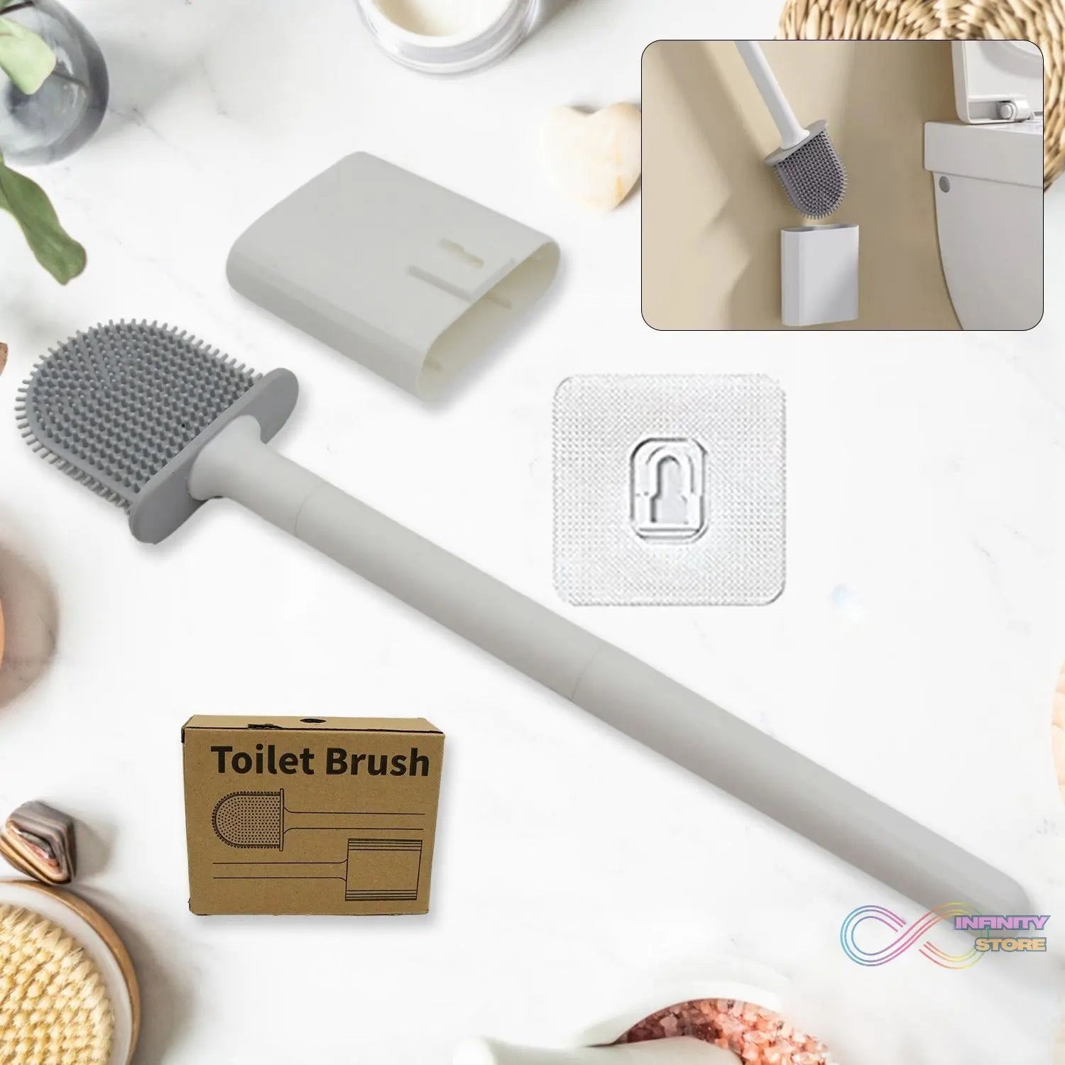 Portable Silicone Toilet Brush with Holder Flex Toilet Brush - Wall Mounted Anti - drip Set Toilet Cleaner Brush | Non - Slip Long Handle Toilet Brush Pack of 1 - infinityexculsivestore.com