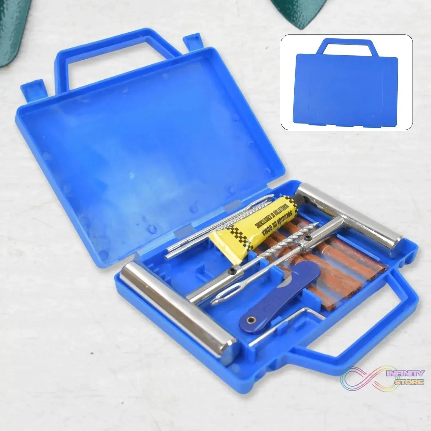 Portable Tire Repair Kit Tyre Repairing Tool Set with Box (13 Pcs Set) - infinityexculsivestore.com