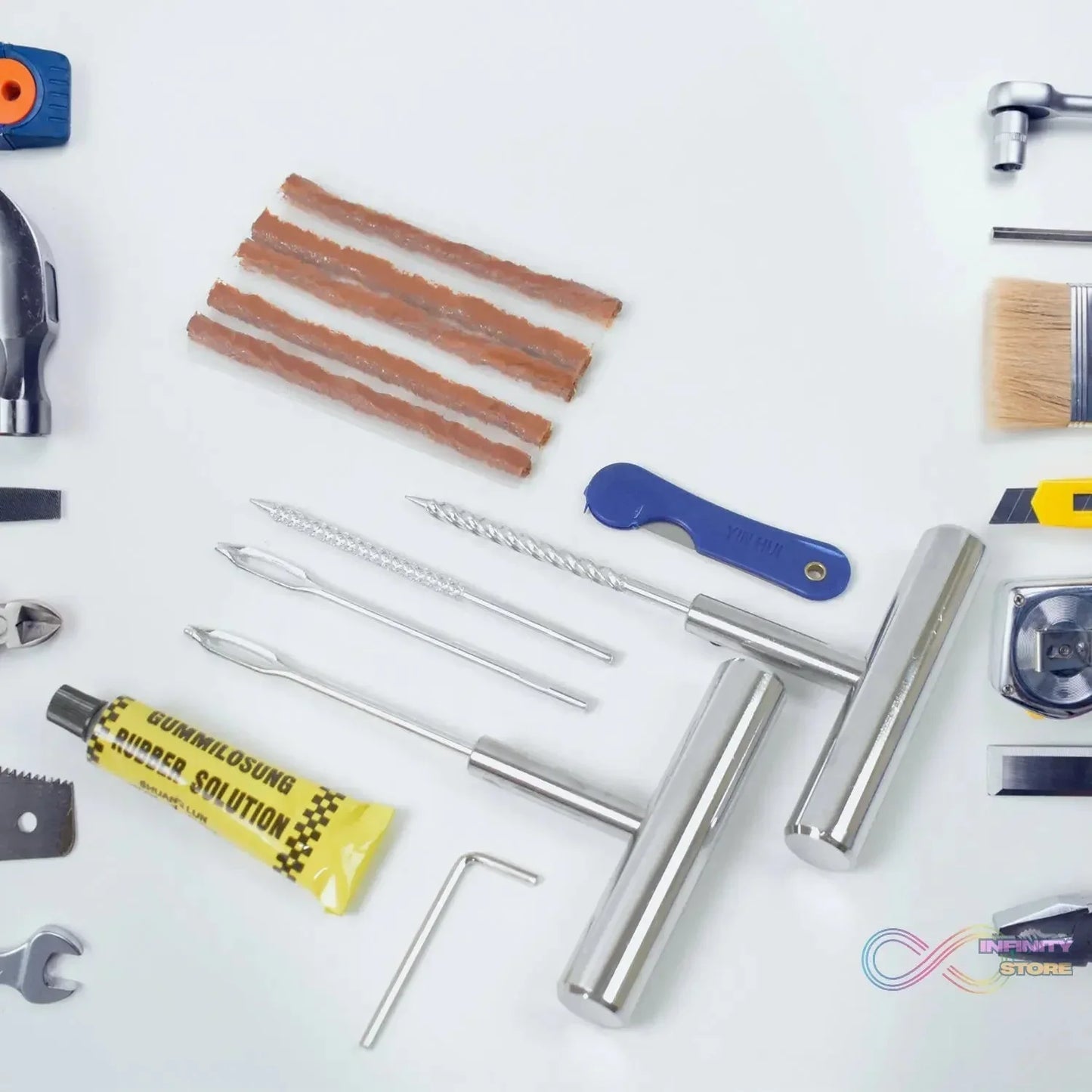 Portable Tire Repair Kit Tyre Repairing Tool Set with Box (13 Pcs Set) - infinityexculsivestore.com