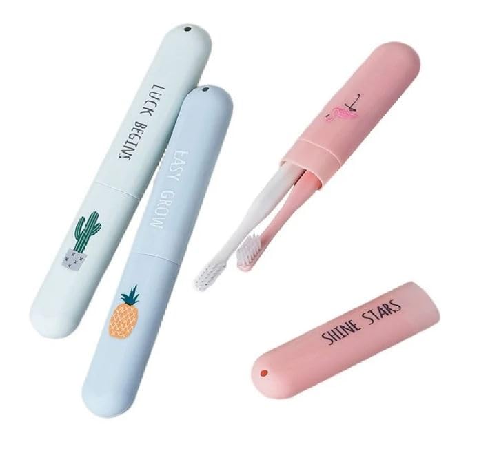 Portable Toothbrush Travel Case, Toothbrush Holder, Printed, Pack of 3, Multicolor - infinityexculsivestore.com
