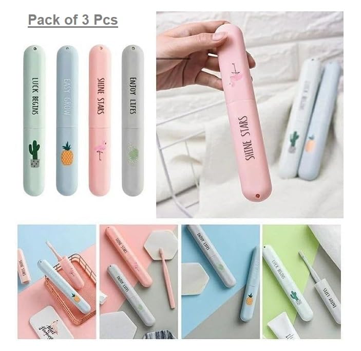 Portable Toothbrush Travel Case, Toothbrush Holder, Printed, Pack of 3, Multicolor - infinityexculsivestore.com