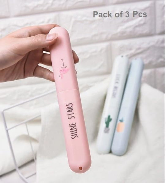 Portable Toothbrush Travel Case, Toothbrush Holder, Printed, Pack of 3, Multicolor - infinityexculsivestore.com