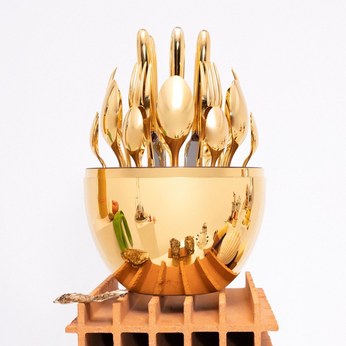 Premium Cutlery Set 24 Pcs with Oval Shaped Stand | Beautiful Stylish Oval Designed Cutlery Sets, Egg - Shaped Luxury Spoon Holder Set  (Golden / 24 pcs set) - infinityexculsivestore.com