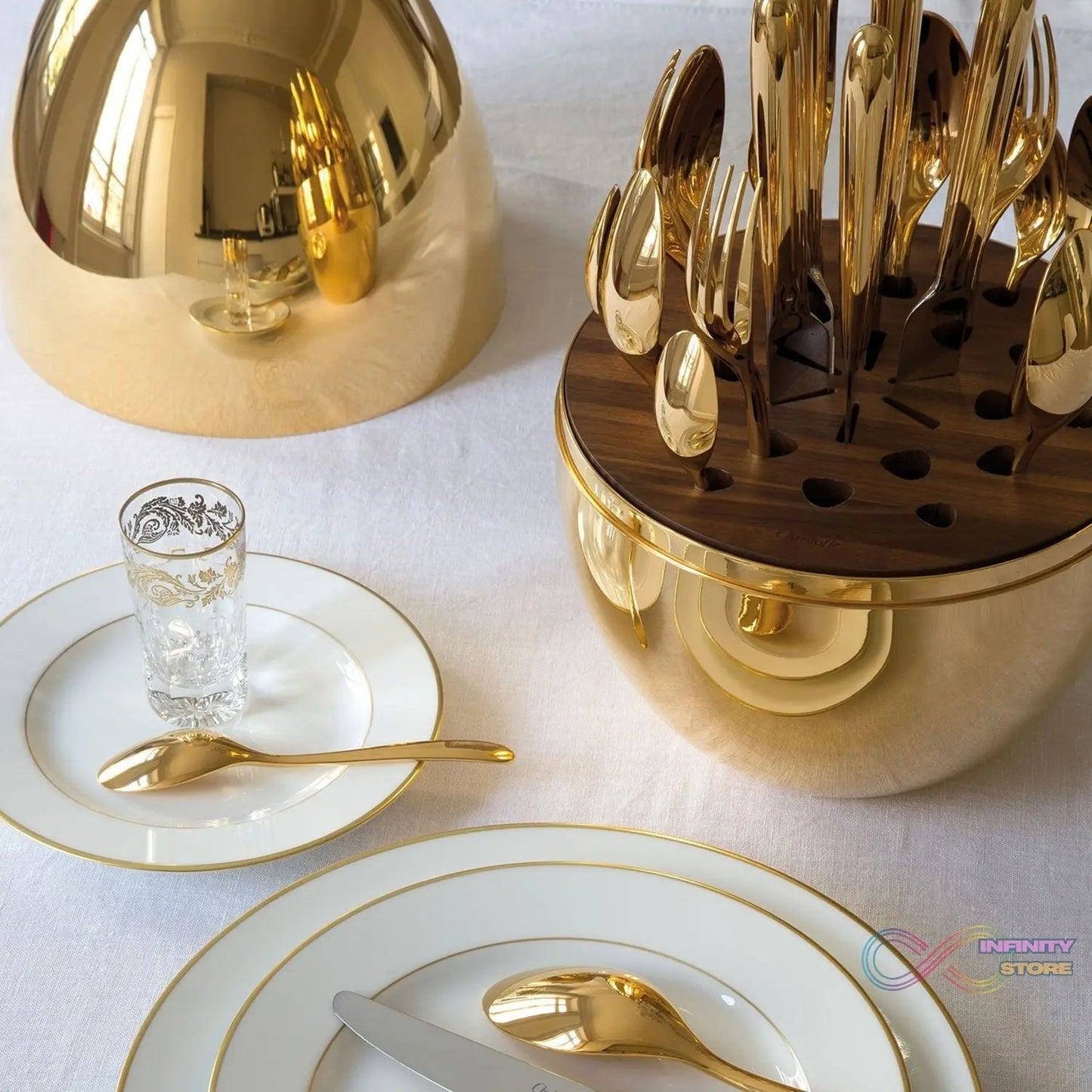 Premium Cutlery Set 24 Pcs with Oval Shaped Stand | Beautiful Stylish Oval Designed Cutlery Sets, Egg - Shaped Luxury Spoon Holder Set  (Golden / 24 pcs set) - infinityexculsivestore.com