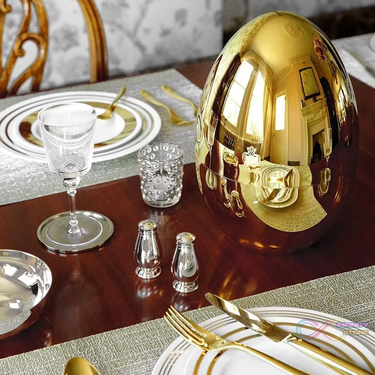 Premium Cutlery Set 24 Pcs with Oval Shaped Stand | Beautiful Stylish Oval Designed Cutlery Sets, Egg - Shaped Luxury Spoon Holder Set  (Golden / 24 pcs set) - infinityexculsivestore.com