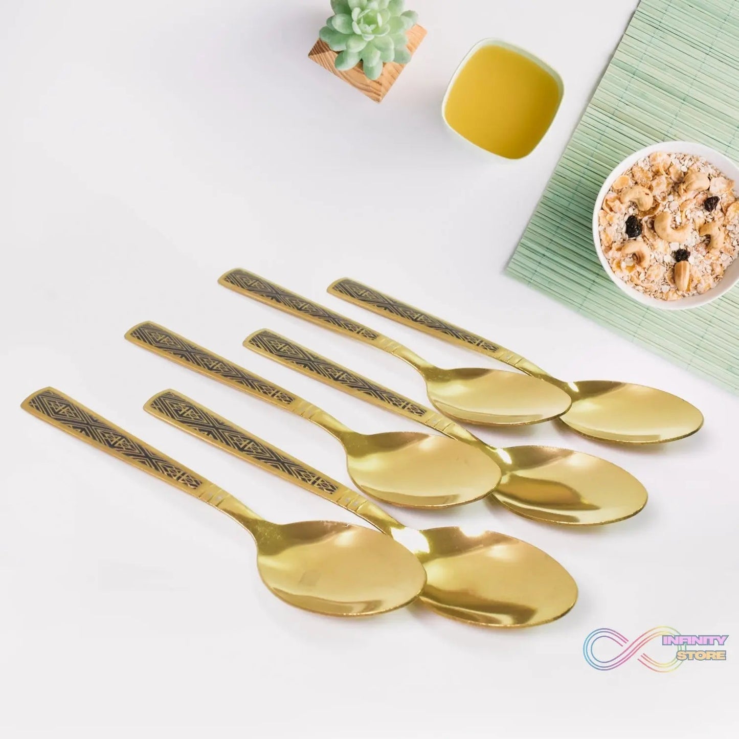 Premium Luxurious Stainless Steel Coated Spoons (6 Pcs Set / Golden) - infinityexculsivestore.com