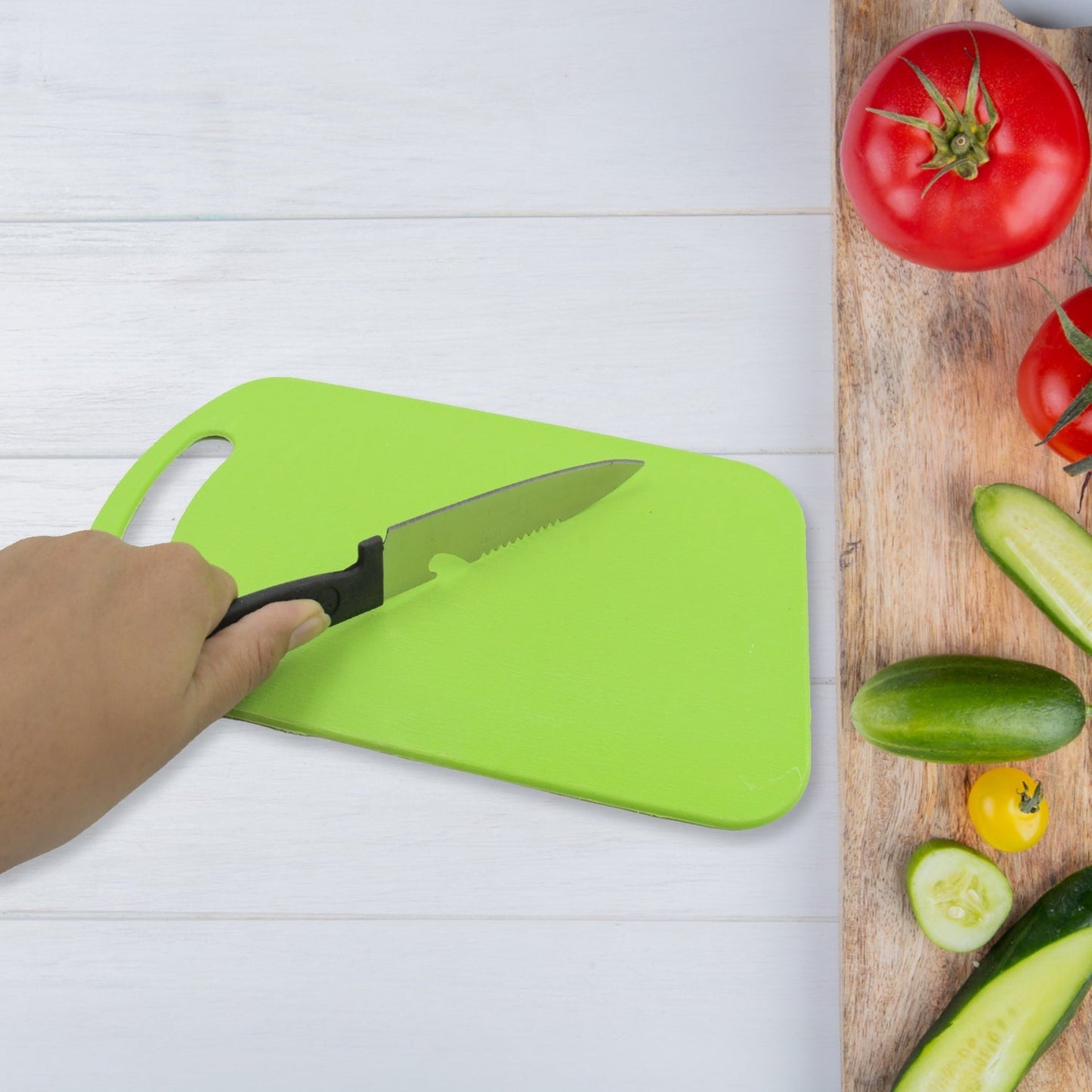 Premium Plastic Chopping Board & Steel Knife Vegetable Chopping Board With Knife Cutting Board for Kitchen Chopper Fruit and Vegetable Cutter Chopper Plastic (3 Pc Set) - infinityexculsivestore.com