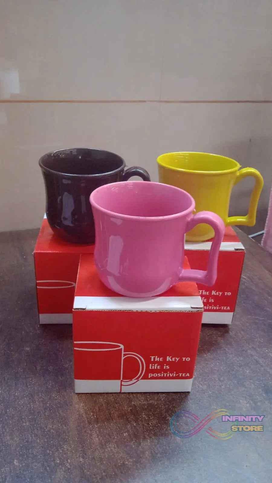 Premium Plastic Coffee / Tea Cups / Mug with Handle (1 Pc / With Color Box / Mix Color) - infinityexculsivestore.com