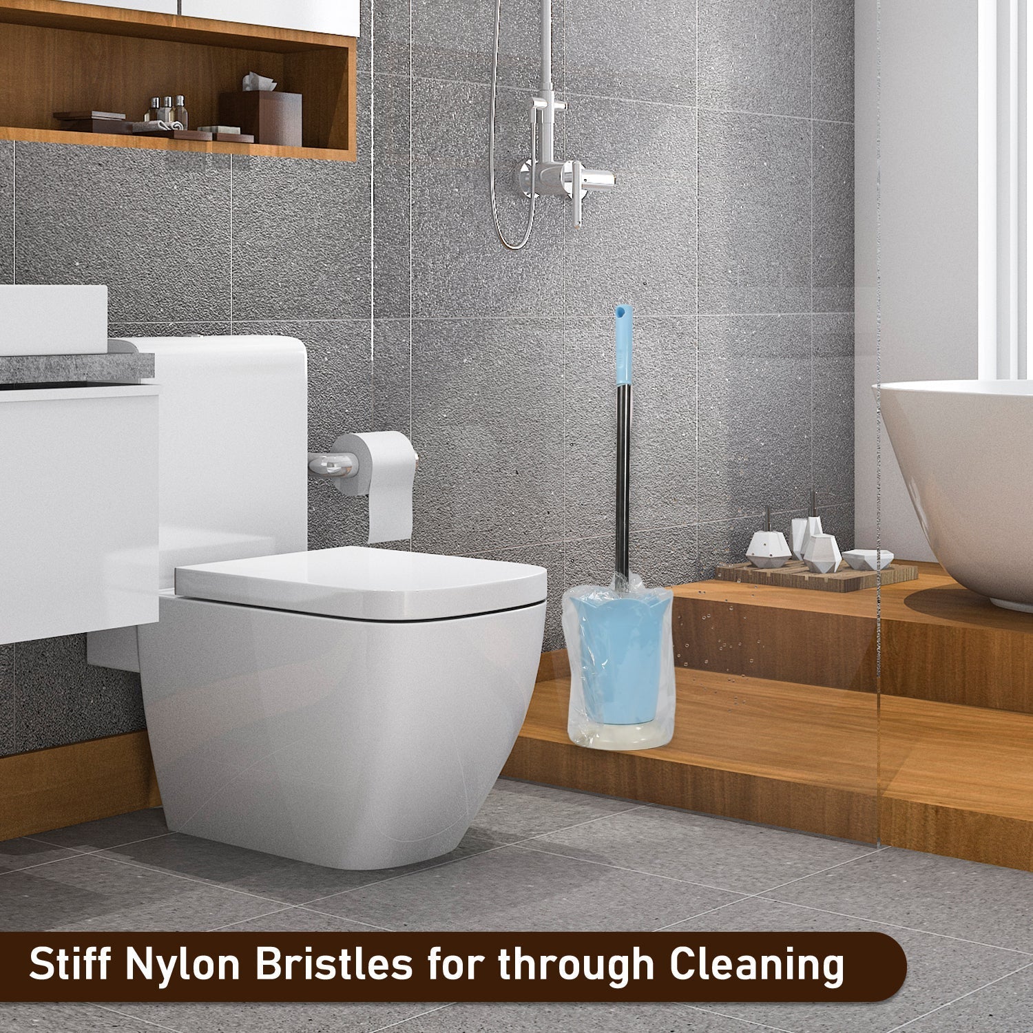 Premium Toilet Plastic Brush with Holder Stand Western and Indian Toilet Bathroom Cleaning - infinityexculsivestore.com