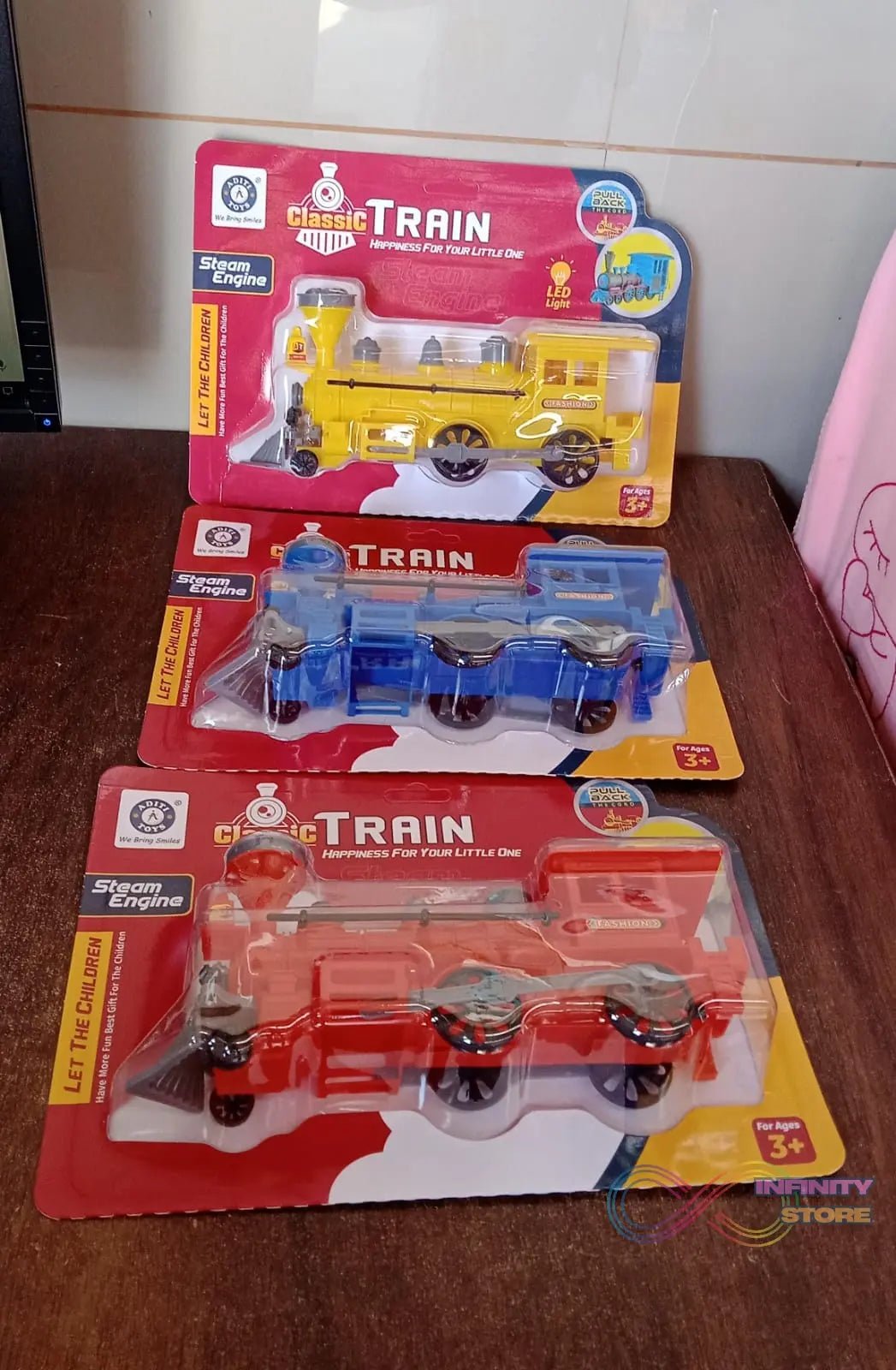 Pull and Go Train with Light Plastic String Pull Back Train (1 Pc / Mix Color) - infinityexculsivestore.com