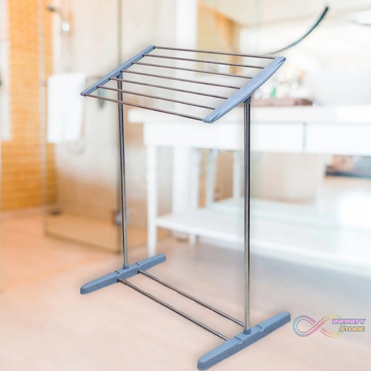 Multi - Functional Single Tier Mobile Towel Foldable Rack for Cloth and Towel / Stainless Steel and Plastic Made Mobile Towel and Cloth Rack Holder Indoor / Outdoor Standing Movable Cloth Dryer Rack, Balcony Cloth Drying Stand - infinityexculsivestore.com