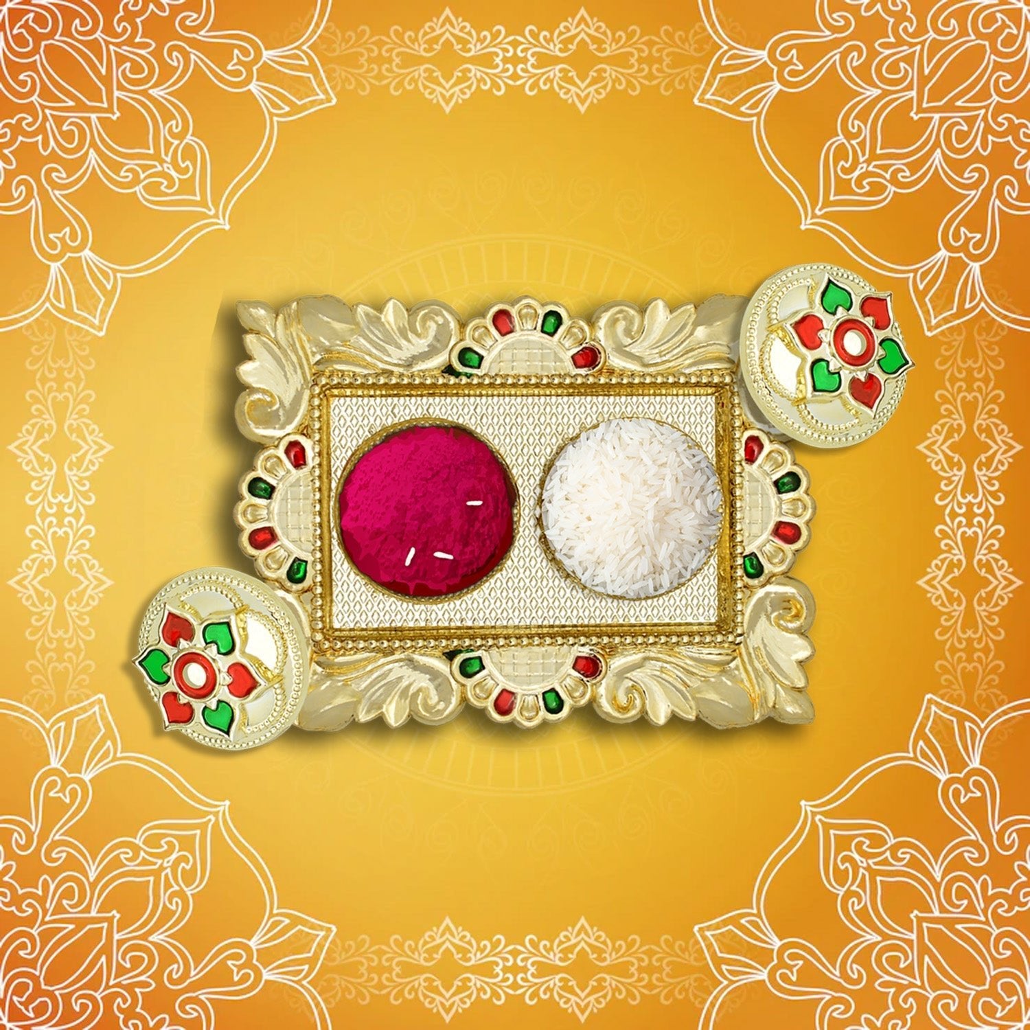 Rakasha Bandhan Special Puja Thali, Kumkum Thali Holder, Pooja Return Gift, Indian Housewarming Gifts, Brother / Bhai / Bhabhi / Sister / Family Rakhi for Rakshabandhan, Diwali - infinityexculsivestore.com