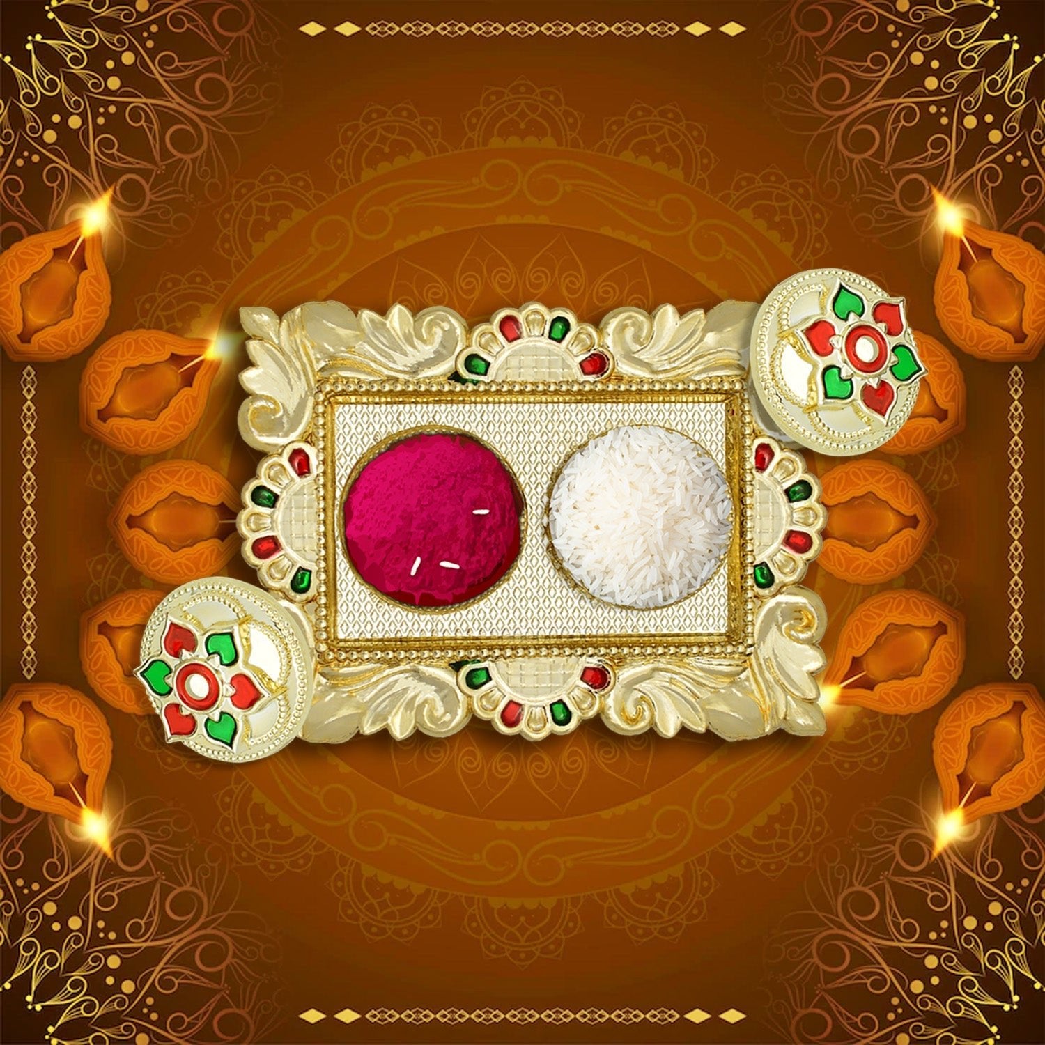Rakasha Bandhan Special Puja Thali, Kumkum Thali Holder, Pooja Return Gift, Indian Housewarming Gifts, Brother / Bhai / Bhabhi / Sister / Family Rakhi for Rakshabandhan, Diwali - infinityexculsivestore.com