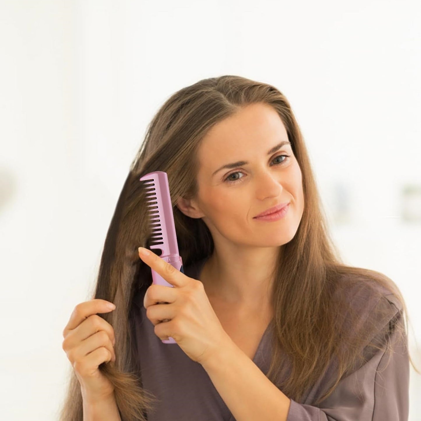 Rechargeable Mini Hair Straightener, Travel Portable USB Charging Cordless Hair Straightener Bursh, Three Temperature Adjustments Flat Iron Comb (1 Pc) - infinityexculsivestore.com