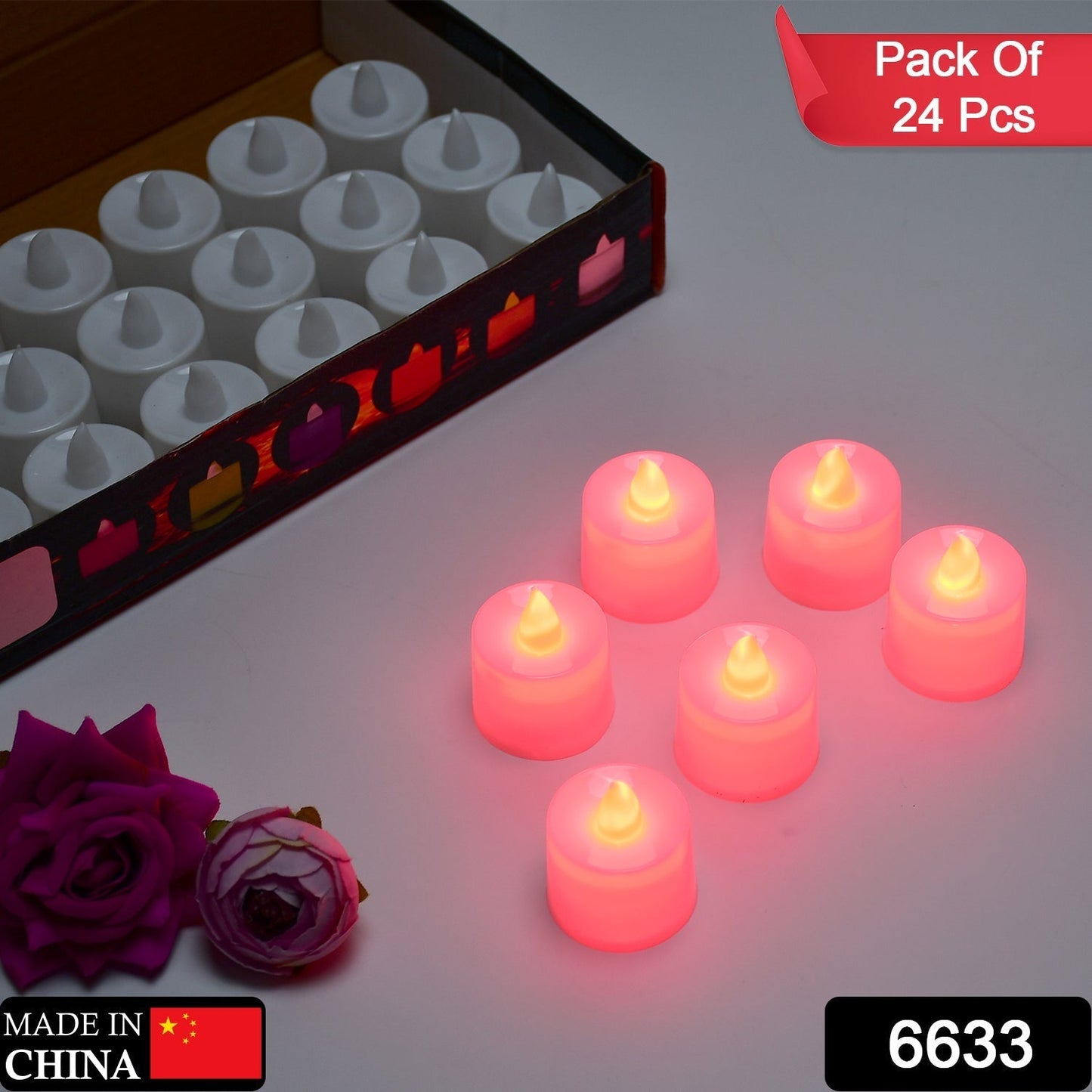 Red Flameless LED Tealights, Smokeless Plastic Decorative Candles - Led Tea Light Candle For Home Decoration (Pack Of 24) - infinityexculsivestore.com