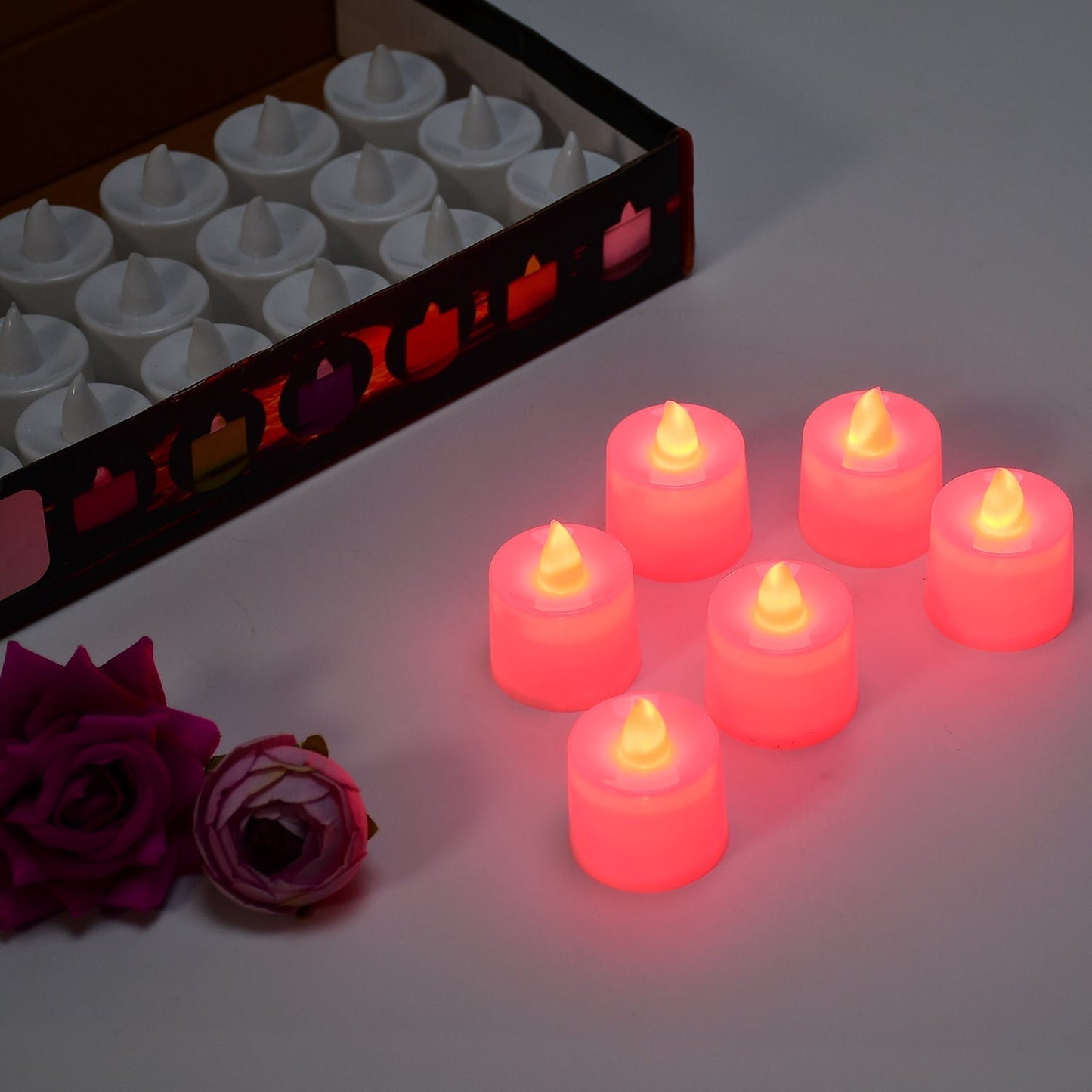 Red Flameless LED Tealights, Smokeless Plastic Decorative Candles - Led Tea Light Candle For Home Decoration (Pack Of 24) - infinityexculsivestore.com