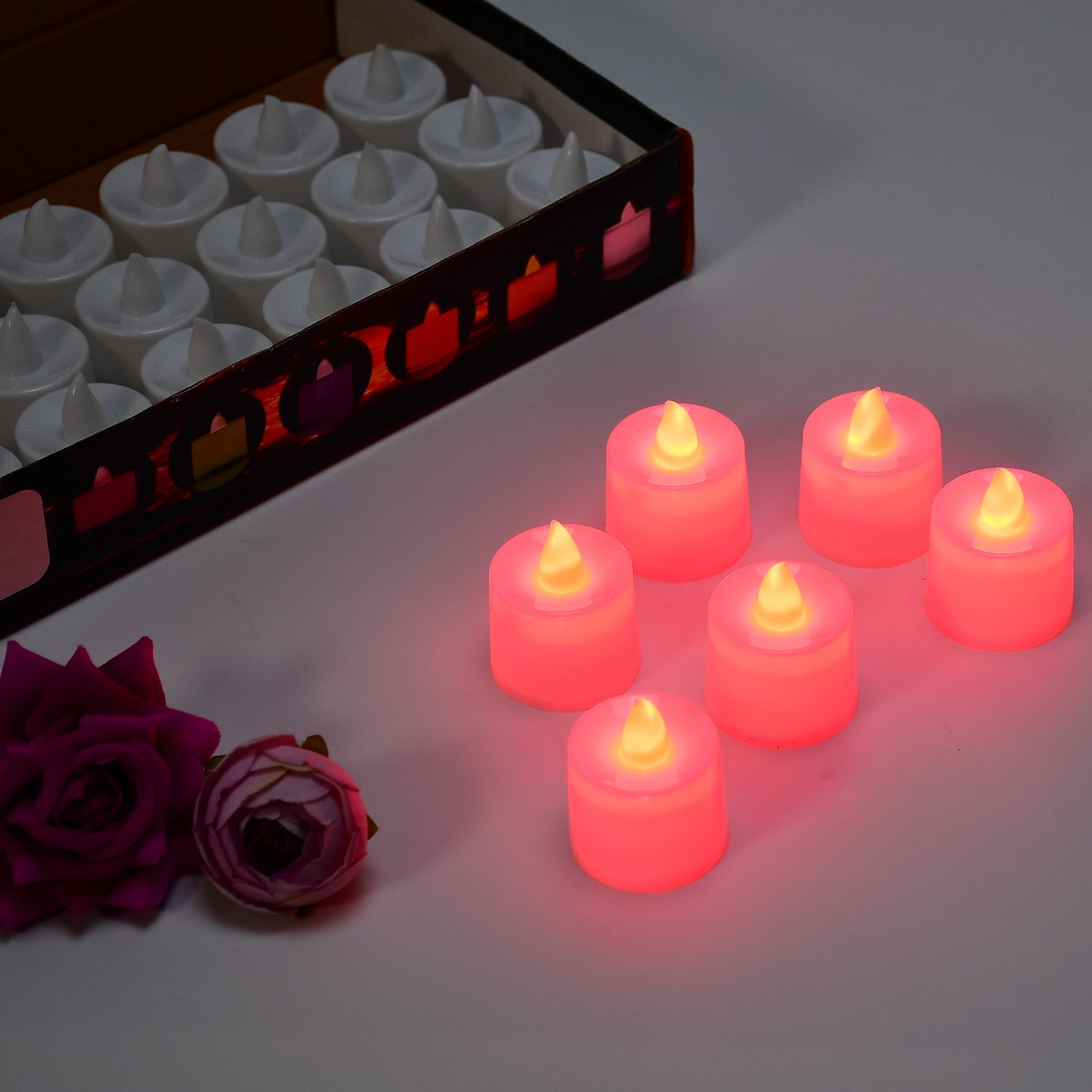Red Flameless LED Tealights, Smokeless Plastic Decorative Candles - Led Tea Light Candle For Home Decoration (Pack Of 24) - infinityexculsivestore.com
