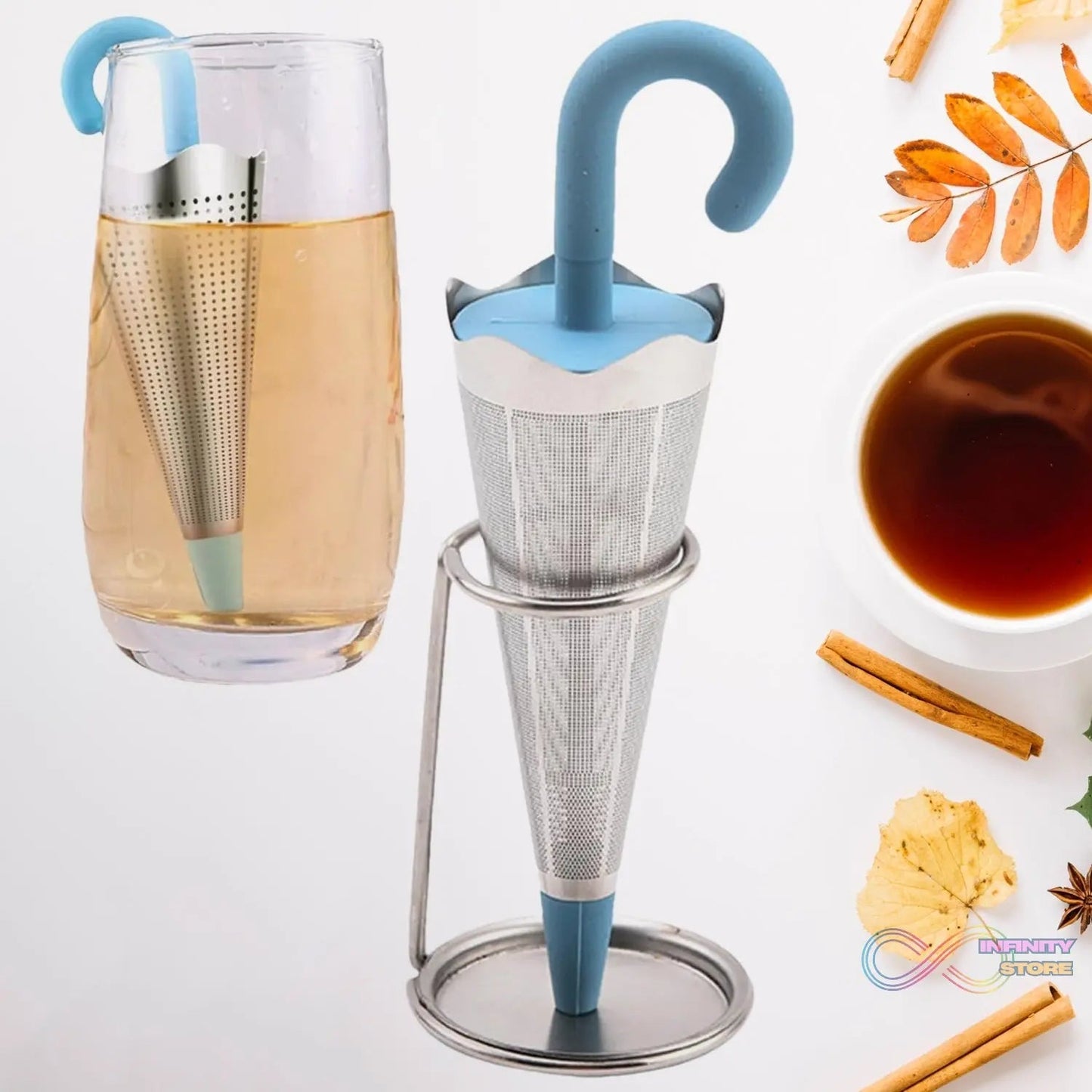 Reusable Cute Umbrella Tea Strainer With Tray / Stand (1 Pc) - infinityexculsivestore.com