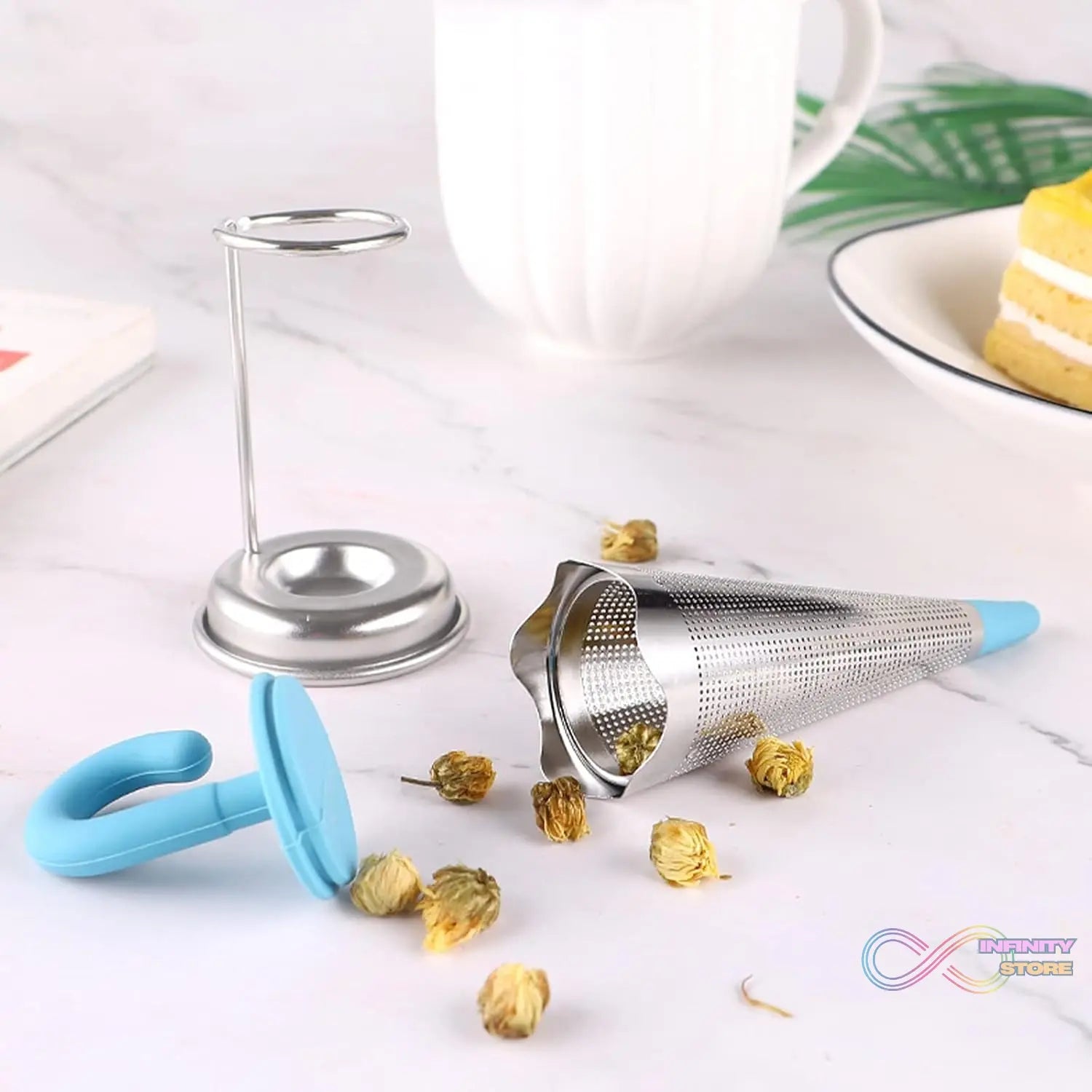 Reusable Cute Umbrella Tea Strainer With Tray / Stand (1 Pc) - infinityexculsivestore.com
