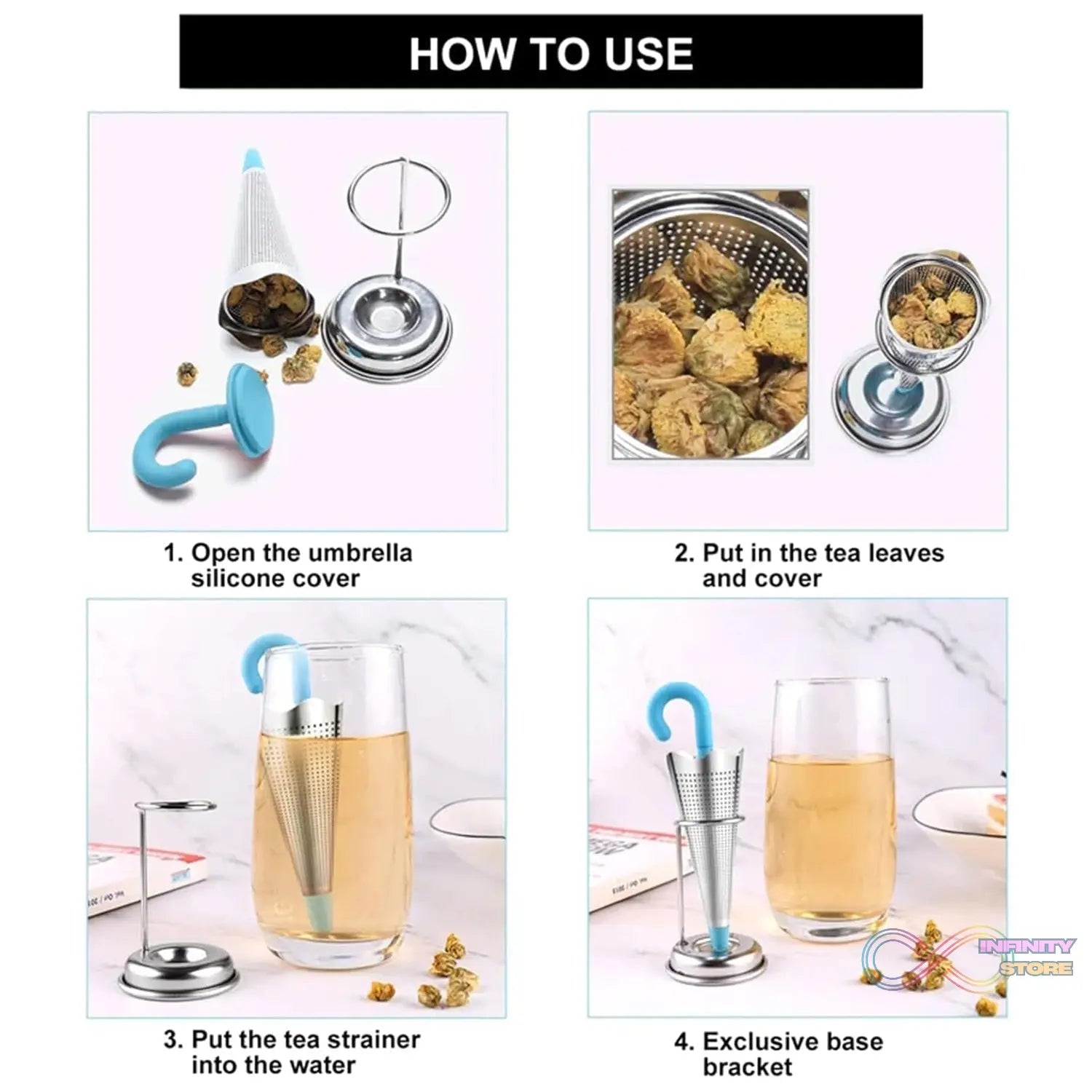 Reusable Cute Umbrella Tea Strainer With Tray / Stand (1 Pc) - infinityexculsivestore.com